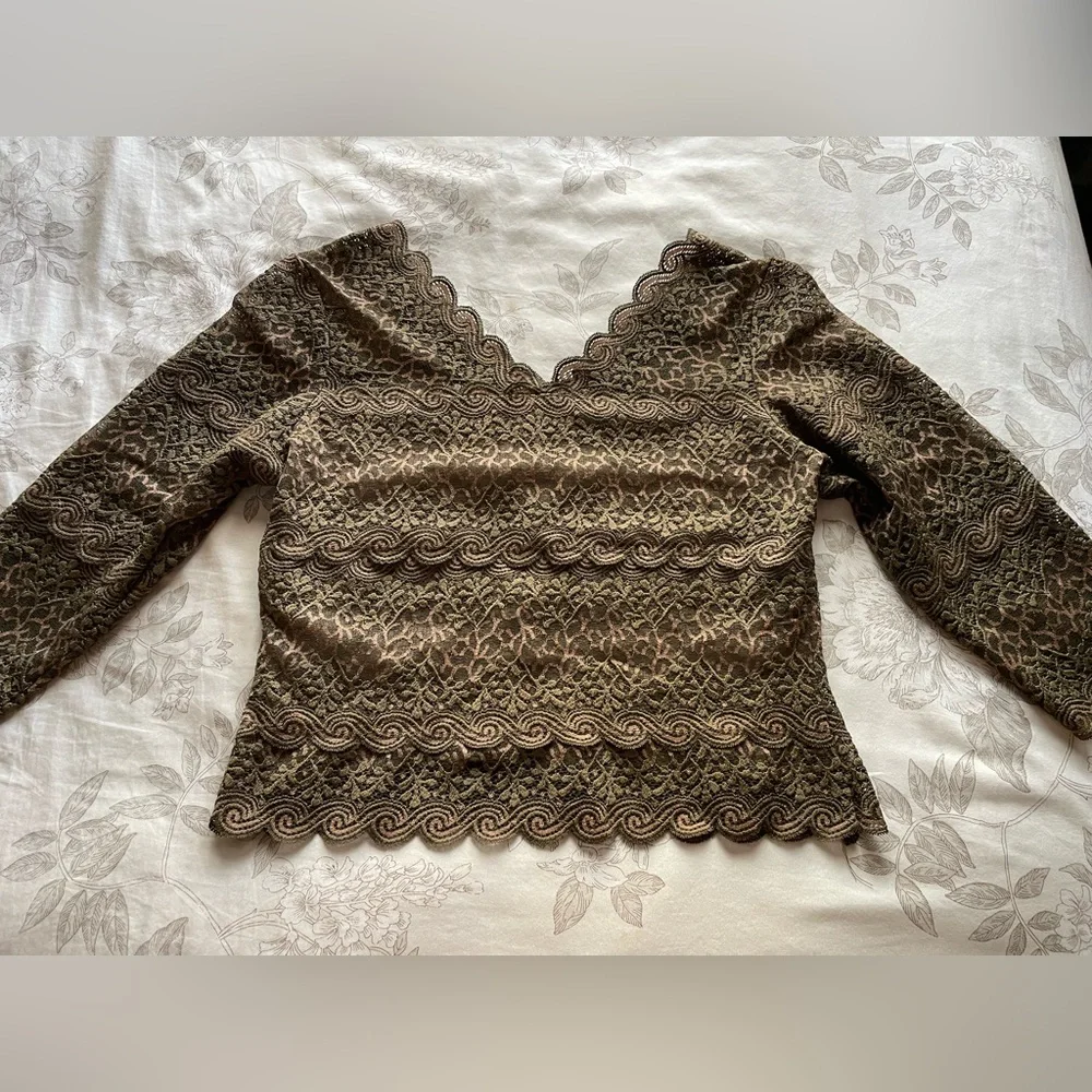 Vintage Green Lace Off The Shoulder Top Large Forest Fairy‎ Goblincore Nymph Fae